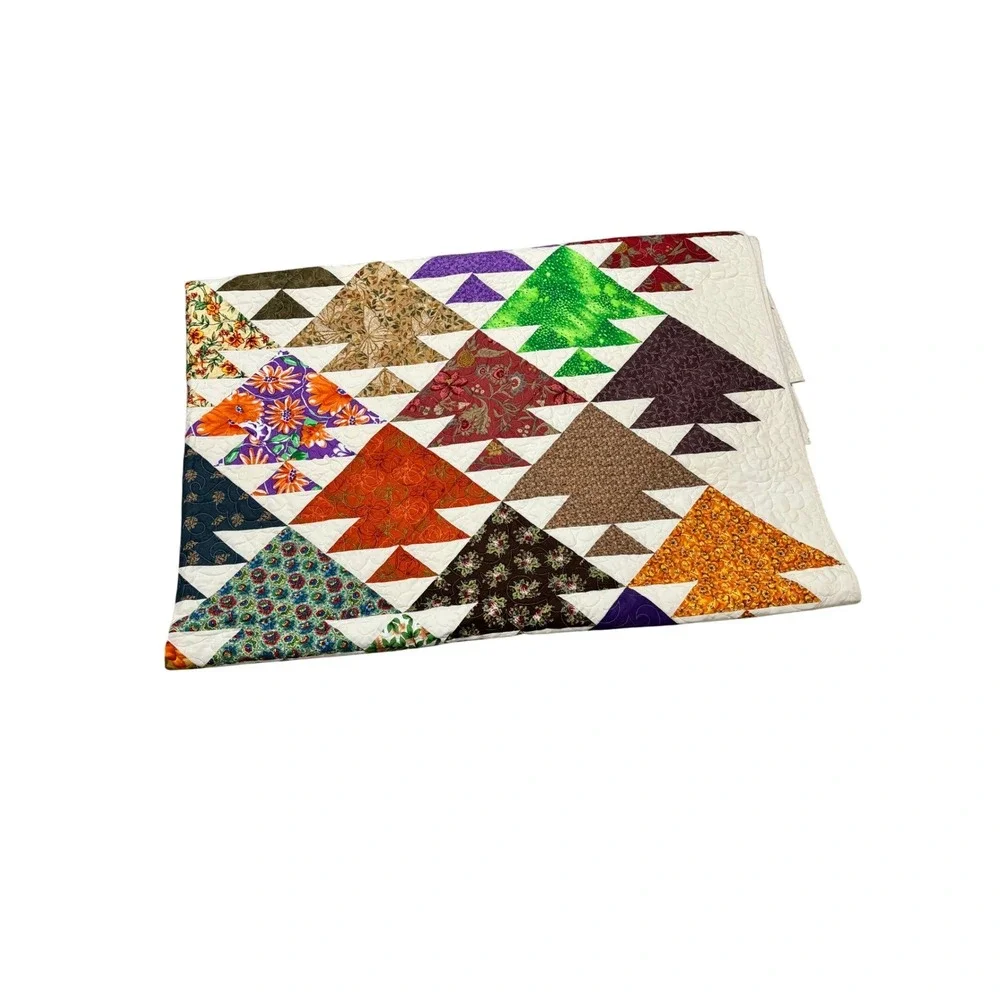 Handmade Patchwork Quilt Colorful‎ Tree Mountain Pattern Multi Scrap Quilt Throw